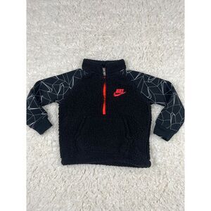 Nike Sherpa Fleece Quarter Zip‎ Pullover Geometric Print Sleeves Black Red 24M